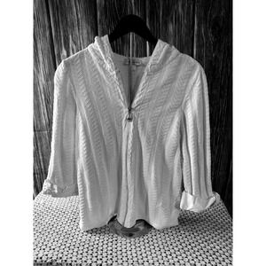 Christopher & Banks White Knit Zip-Up Hoodie Sweater Women's L/XL